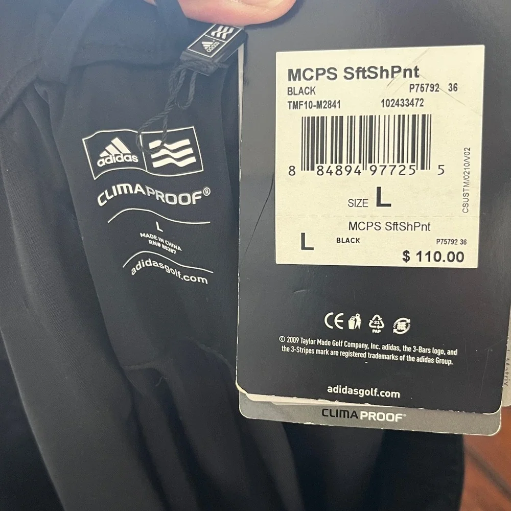 NWT‎ Adidas Softshell Golf Soft Shell Pants Mens L Black ClimaProof Lighweight